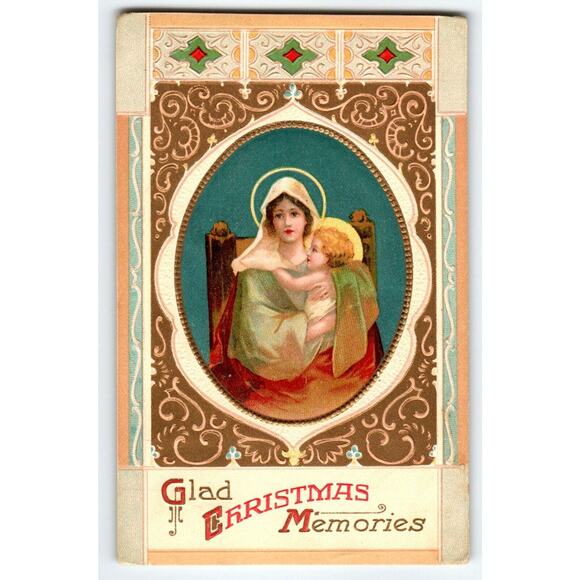 Christmas Madonna Baby Jesus Postcard Religious Germany With Santa Claus Stamp - Picture 1 of 2